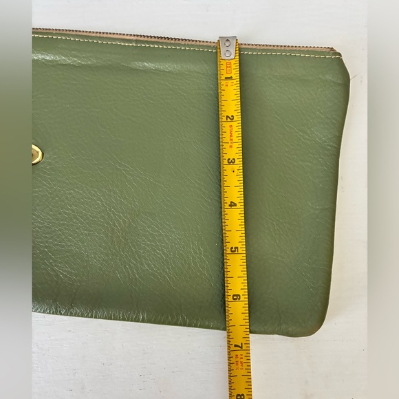 VINTAGE Olive Green Leather Clutch with Gold accent -Stunning!
